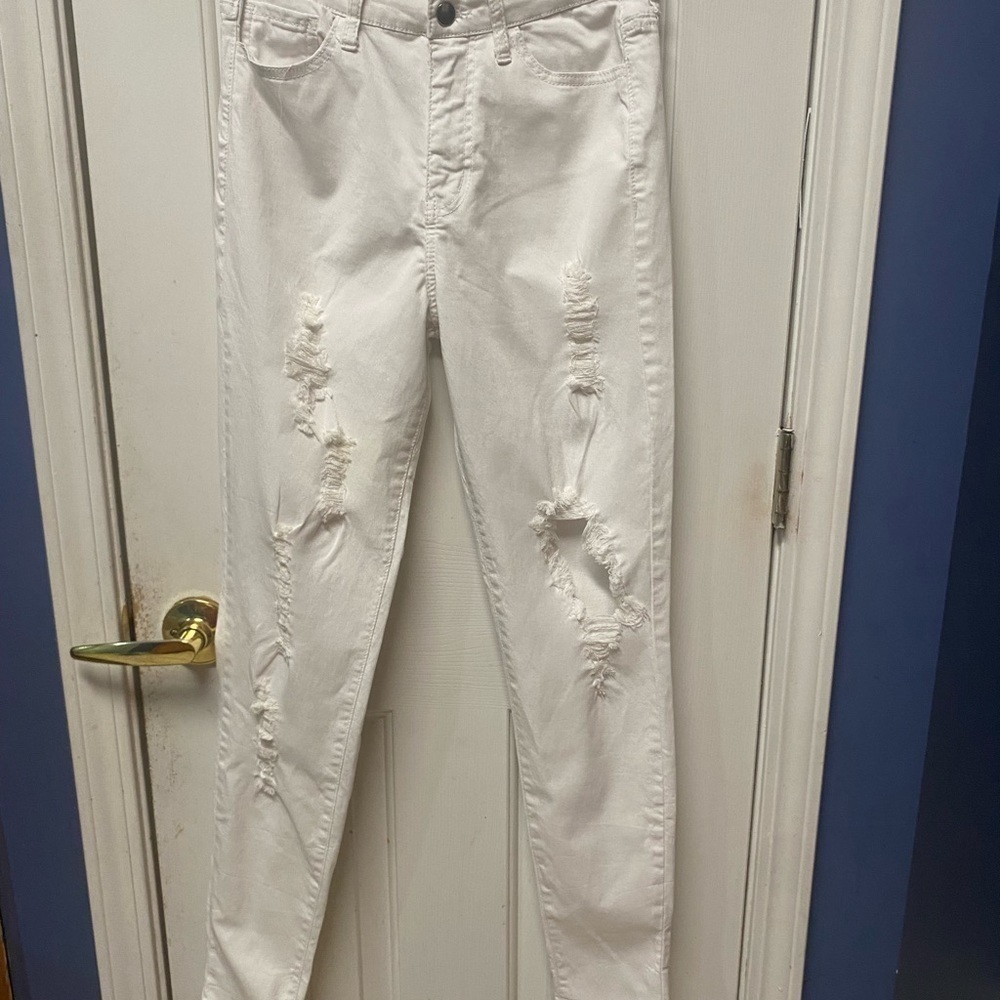 Fashion Nova white distressed skinny jeans high waist size 9